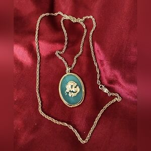 Vintage Avon Gold Tone and Greens "Stone"  Pendant Necklace